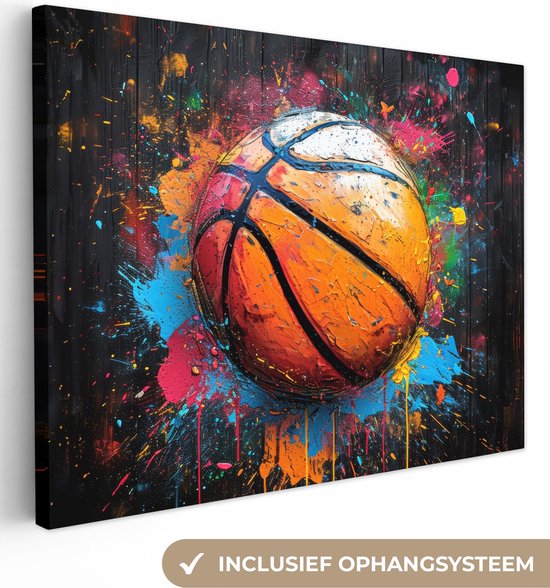 Canvas Schilderij 40x30 cm - Graffiti - Basketbal - Verf - Sport - Street art - Wanddecoratie slaapkamer - Muurdecoratie woonkamer - Interieur decoratie - Schilderijen