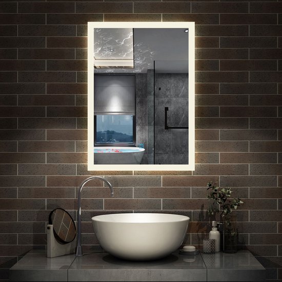 Armoire Salle De Bain Avec Miroir LED - 3 Couleurs Lumière, Intensité Variable - 50x70 Cm Blanc, 2 étagères Verre - Gain De Place Mural - 8