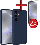 Hoesje Geschikt voor Samsung S24 Plus Hoesje Siliconen Case Hoes Met 2x Screenprotector - Hoes Geschikt voor Samsung Galaxy S24 Plus Hoes Cover Case - Donkerblauw