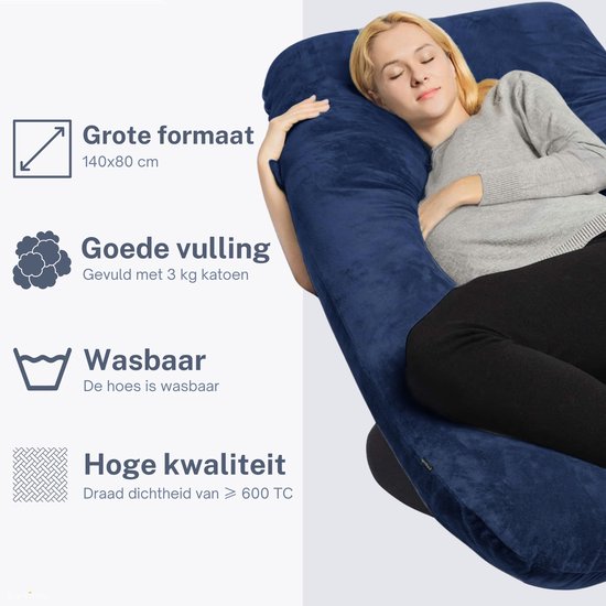 Earkings Zwangerschapskussen Zijslaapkussen 140x80cm U-vorm met Afneembare hoes - Body Pillow blauw van Merkloos — afbeelding 5