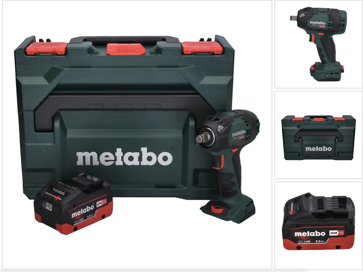 Metabo SSW 18 LTX 300 BL accu-slagmoersleutel 18 V 300 Nm 1/2" borstelloos + 1x accu 8,0 Ah + metaBOX - zonder oplader