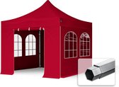 3x3 m Easy Up partytent Vouwpaviljoen met zijwanden (4 venster), PROFESSIONAL alu 40mm, rood