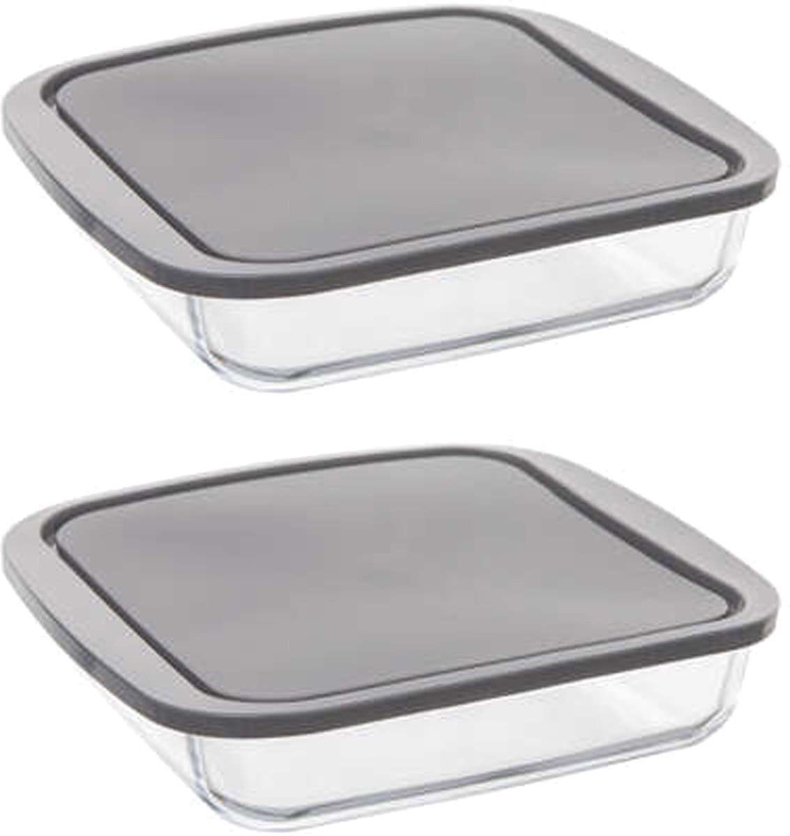 5Five Ovenschaal van borosilicaat glas met deksel - 2x - vierkant - 1.8 Liter - 22 x 22 x 5 cm