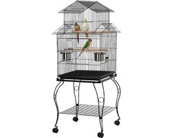MKSS® Luxe Grootte Papegaaienkooi op Wielen - Parkietenkooi - Grote Vogelkooi voor Binnen - Inclusief Speelgoed - Met Badhuis - 59x59x140cm - Zwart
