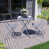 Bistrot 3 pièces pliable en métal Porto 2 places pour jardin, terrasse et balcon (gris foncé)