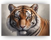 Tijger portret - Tijger canvas schilderijen - Canvas schilderij wilde dieren - Muurdecoratie modern - Schilderijen op canvas - Wanddecoratie woonkamer - 70 x 50 cm 18mm
