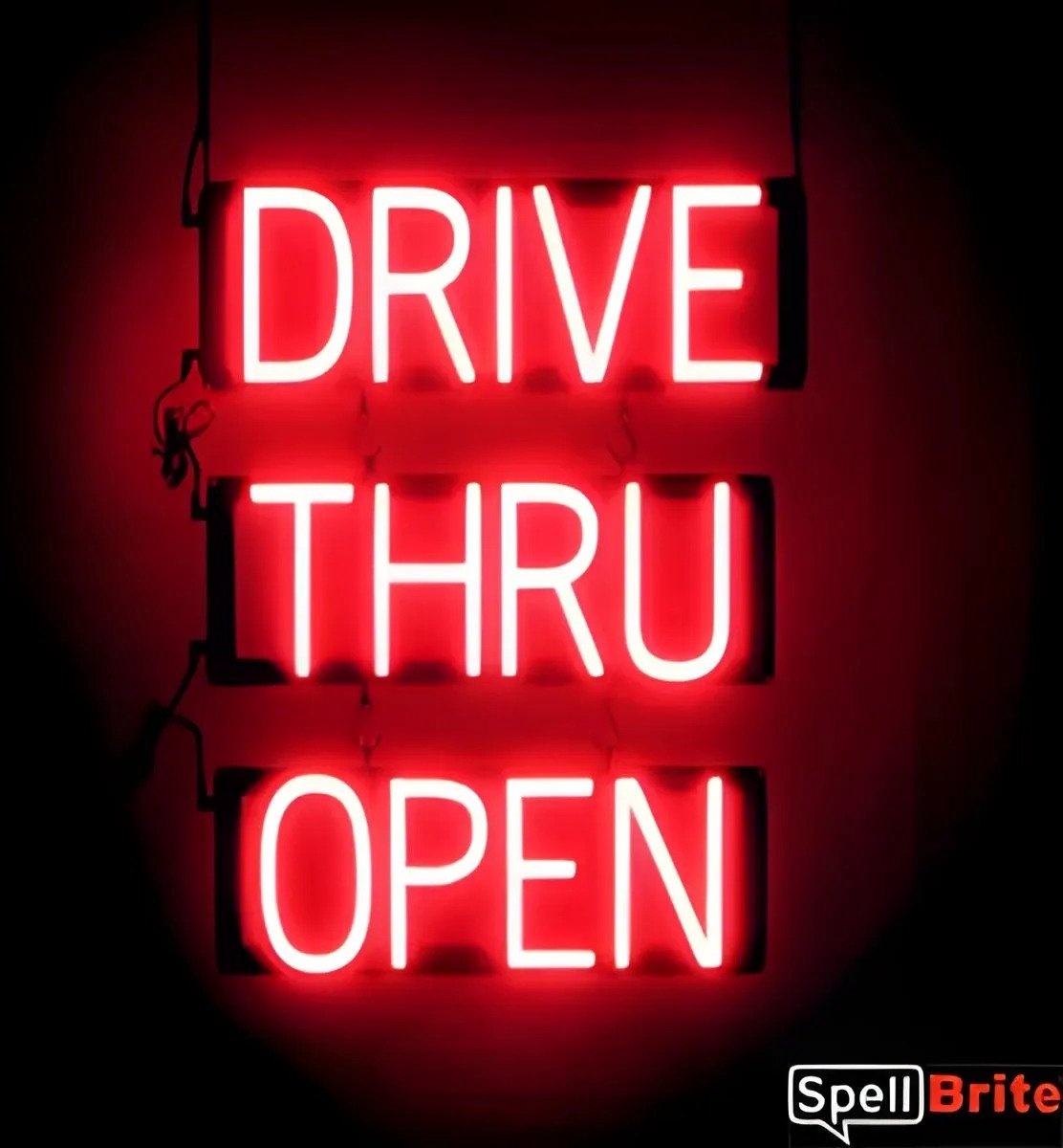 DRIVE THRU OPEN - Lichtreclame Neon LED bord verlicht | SpellBrite | 46 x 60 cm | 6 Dimstanden - 8 Lichtanimaties | Reclamebord neon verlichting