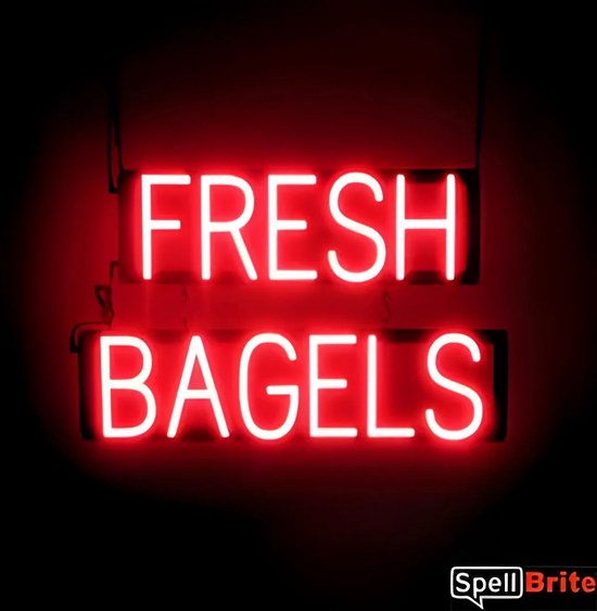 FRESH BAGELS - Lichtreclame Neon LED bord verlicht | SpellBrite | 60 x 38 cm | 6 Dimstanden - 8 Lichtanimaties | Reclamebord neon verlichting