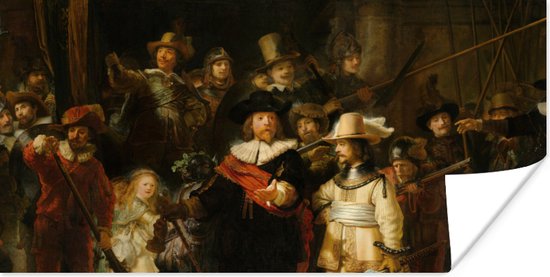 Poster De Nachtwacht - Schilderij van Rembrandt van Rijn - 80x40 cm