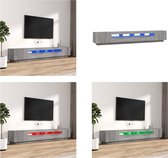vidaXL 3-delige Tv-meubelset met LED's bewerkt hout grijs sonoma eiken - Tv-kast - Tv-kasten - Tv-meubel - Tv-meubel Met LED-verlichting