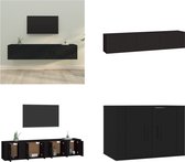 vidaXL-4-delige-Tv-meubelset-bewerkt-hout-zwart - Tv-kast - Tv-kasten - Tv-meubel - Hifi-meubel
