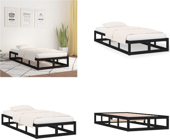 vidaXL Bedframe massief hout zwart 75x190 cm 2FT6 Small Single - Bedframe - Bedframes - Bed - Bedbodem