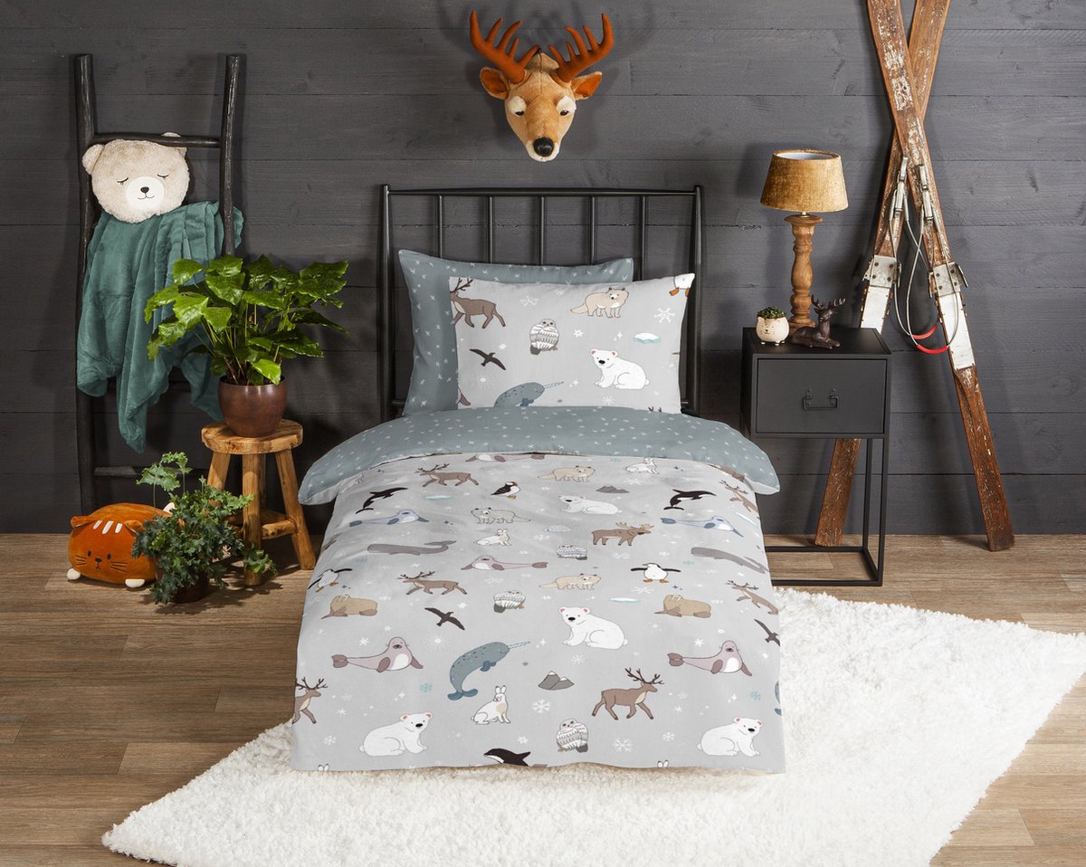 Snoozing Hiver housse de couette en flanelle - Gris 