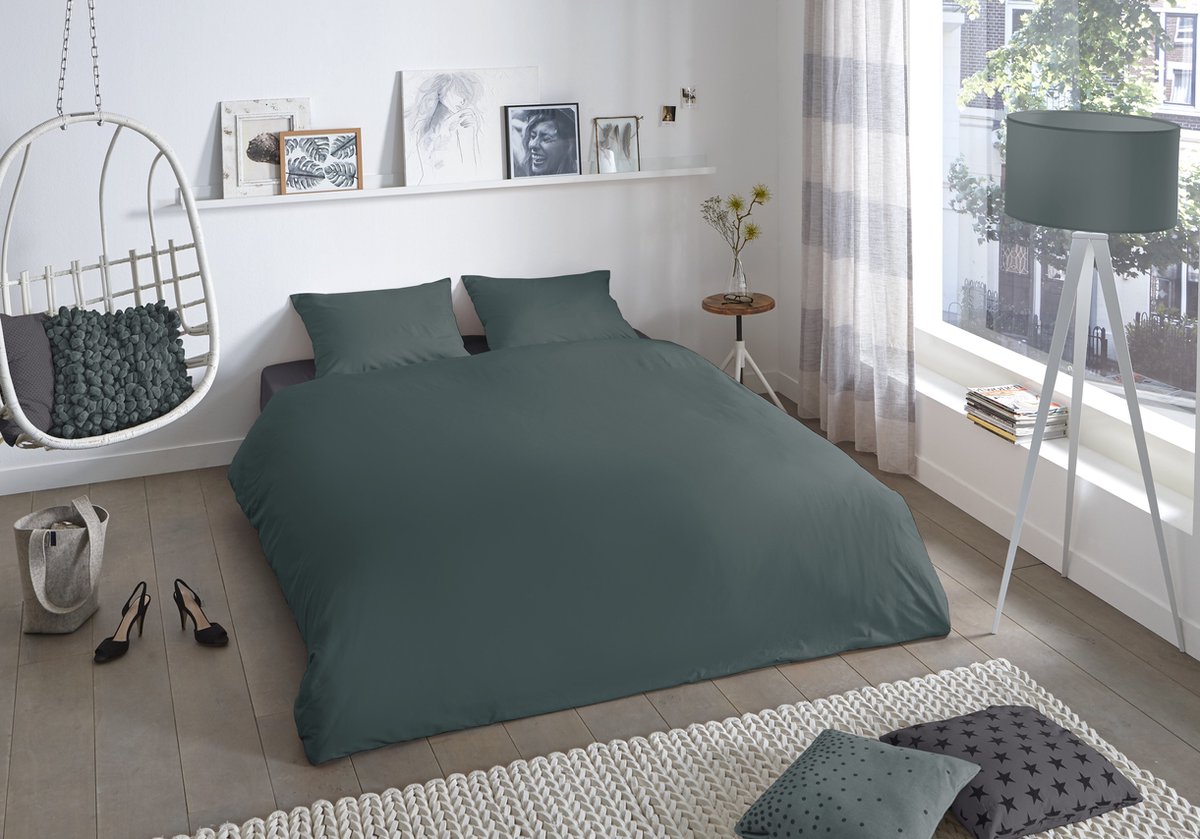 Good Morning dekbedovertrek effen kleur - Lits jumeaux 240x200/220 cm - Donkergroen - 100% Katoen renforce