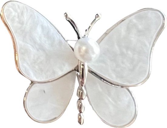 Broche papillon épingle décorative nacre Argent 4,1 cm/2,9 cm/ Argent nacre Wit