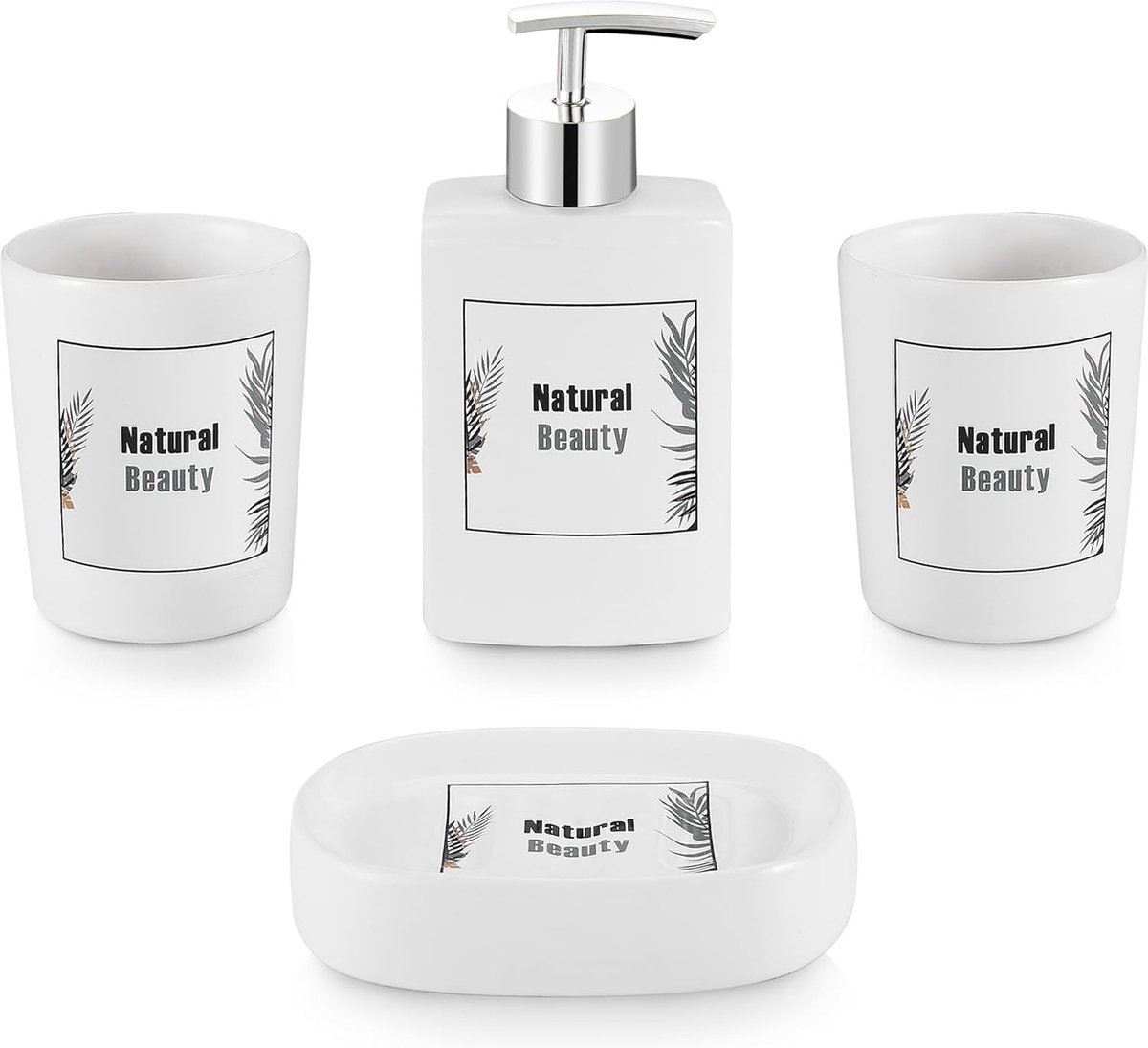 4-delige badkameraccessoires, premium keramiek badkamer accessoires set complete hotelkwaliteit geschenkset luxe badaccessoire met tandenborstelbeker/zeepdispenser/zeepbakje