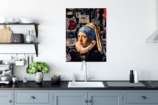 Affiche Fille à la perle - Or - Tatouage - 60x80 cm