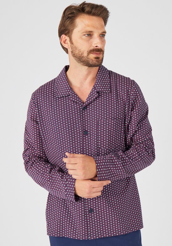Damart - Pyjama met knopen in katoenjersey met fijne print - Heren - Blauw - XL