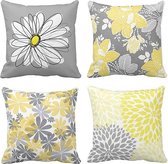 Set de 4 taies d'oreiller 50 x 50 cm, fleurs grises et jaunes modernes, marguerites, taies d'oreiller décoratives, décoration d'intérieur, taies d'oreiller carrées, 50 x 20 pouces