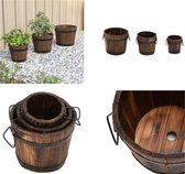 vidaXL-Plantenbakset-houten-emmer-3-delig-massief-vurenhout - Plantenbakset - Plantenbaksets - Bloempot - Tuin Plantenbak