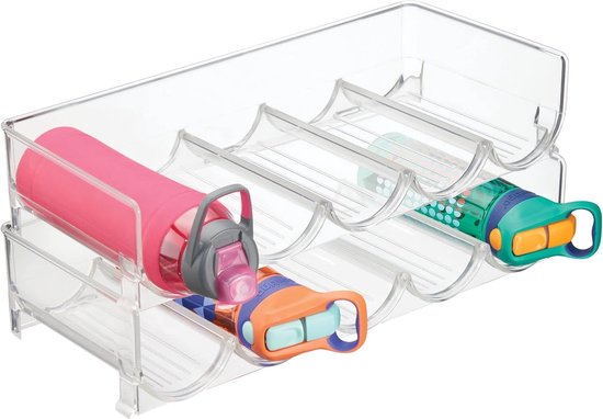 Flessenrek, stapelbaar, wijnflessenhouder, kunststof, wijnrek, geschikt voor maximaal 6 flessen, flessenhouder, koelkast voor keukenwerkblad, kast, kantoor, flessenorganizer, set van 2, flessenrek