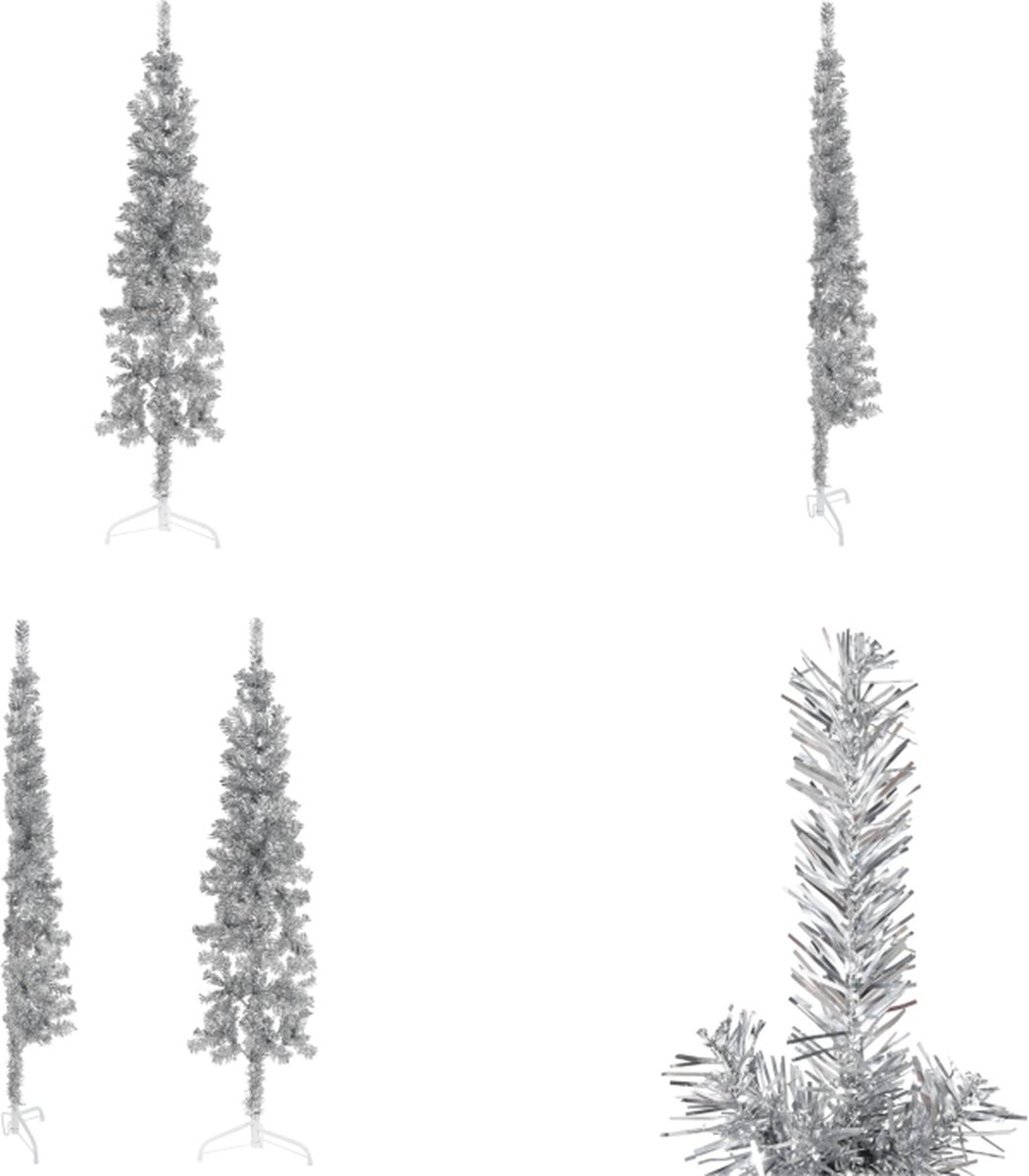 vidaXL Kunstkerstboom half met standaard smal 150 cm zilverkleurig - Halve Kunstkerstboom - Halve Kunstkerstbomen - Kunstkerstboom - Kerstboom