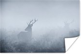 Herten in de mist Poster 120x80 cm - Foto print op Poster (wanddecoratie woonkamer / slaapkamer) / Wilde dieren Poster