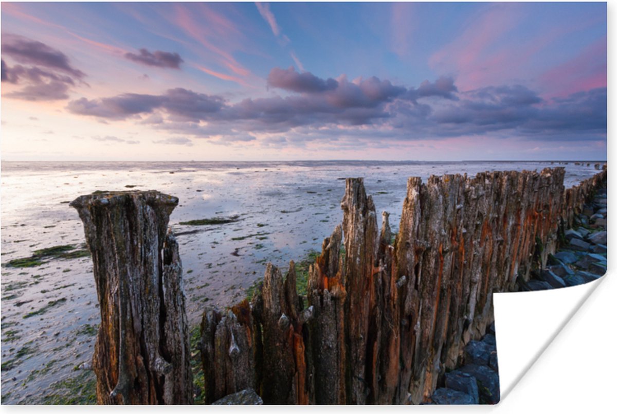 Poster 90x60 cm - Palen in de Waddenzee bij Moddergat - Posters - Kamer decoratie - Wandde