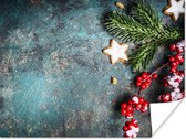 Poster Kerst - Rustiek - Takken - Steranijs - Bes - Rood - 80x60 cm - Kerstmis Decoratie - Kerstversiering - Kerstdecoratie Woonkamer - Kerstversiering - Kerstdecoratie voor binnen - Kerstmis