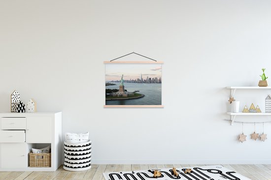 Posterhanger incl. Poster 60x45 cm - Schoolplaat - New York - Vrijheidsbeeld - Amerika - Textielposter - Blanke latten