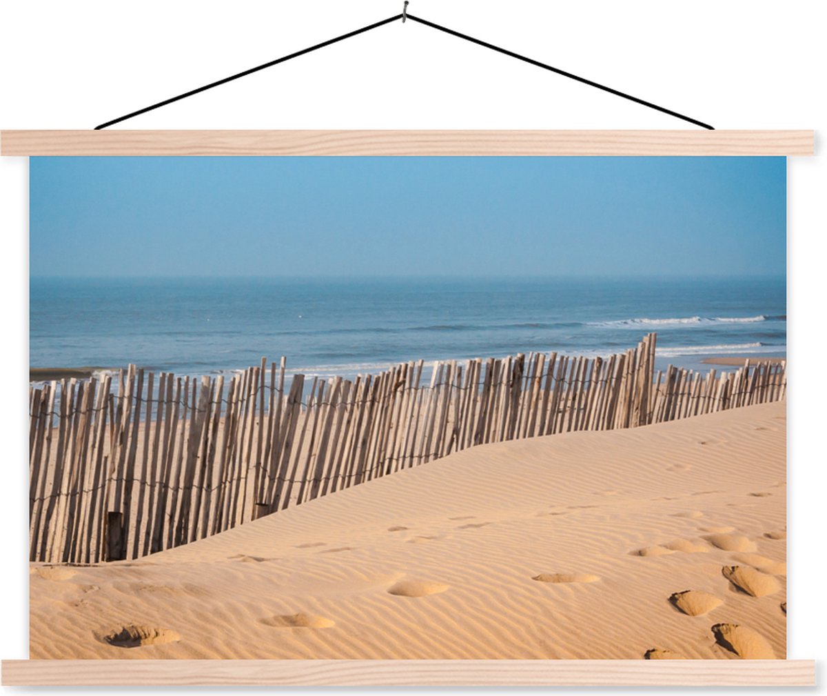 Posterhanger incl. Poster 120x80 cm - Schoolplaat - Strand - Zee - Palen - Textielposter -