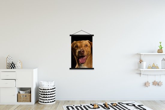 Porte-affiche avec affiche 60x90 cm - Affiche scolaire - Chien - Animaux domestiques - Portrait - Affiche textile - Lattes noires