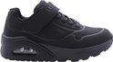 Zwarte Skechers sneaker met klittenband, veters en luchtzool. "SKECHERS" op zijkant.