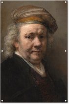 Tuinposter - Tuindoek - Tuinposters buiten - Zelfportret - Schilderij van Rembrandt van Rijn - 80x120 cm - Tuin