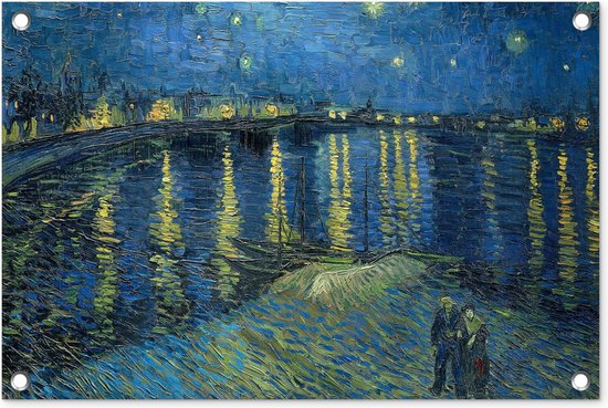 Tuindecoratie De Sterrennacht - Vincent van Gogh - 60x40 cm - Tuinposter - Tuindoek - Buitenposter
