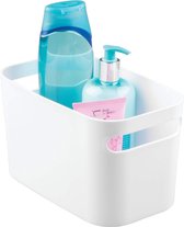 Boîte de rangement avec poignées, petit organiseur de cuisine en plastique pour la maison, poubelle en plastique pratique pour salle de bain ou chambre à coucher, blanc