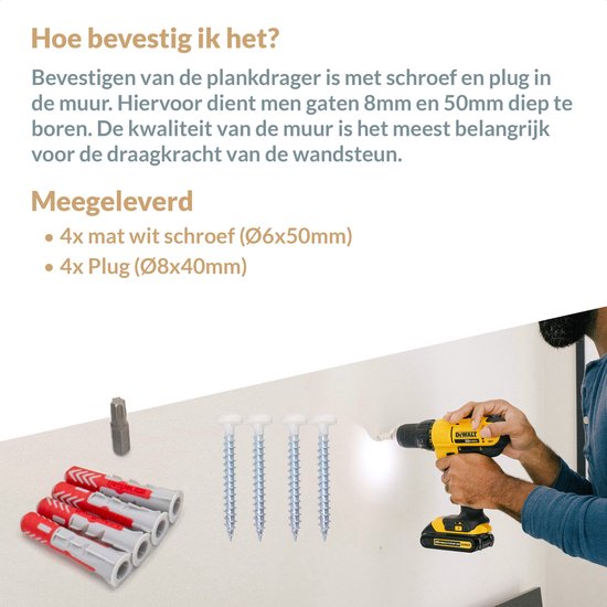 Marcellis - Support d'étagère industriel - Pour étagère 15cm - blanc mat - acier - matériel de montage + embout de vis inclus - type 4