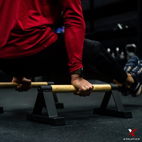 Athleticx Parallettes Pro Metaal – 50 cm Lang – 2 Stuks – Calisthenics – Push Up Bord – Opdruksteunen – Dip Bars – Opdrukken – Crossfit – Dip Station – Dip Bars Hoog – Overcoming Gravity - Push Up Grips - Core Trainer - Athleticx