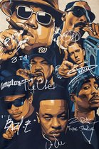 Allernieuwste.nl® Canvas Schilderij Hip Hop Legends 2PAC, Dr Dre, Snoop Dogg, Emenim, Biggie, Tupac, Ice Cube - met handtekeningen - Muziek old school - Poster - 70 x 100 cm - Kleur