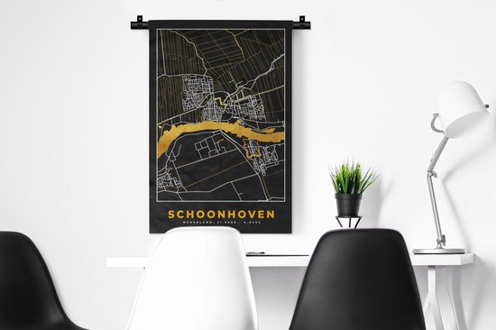 Tapisserie murale - Carte - Or - Plan de ville - Schoonhoven - 60x90 cm - Tapisserie