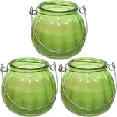 Decoris citronella kaarsen - 3x - in gekleurd glas - 15 branduren - 8 cm - groen