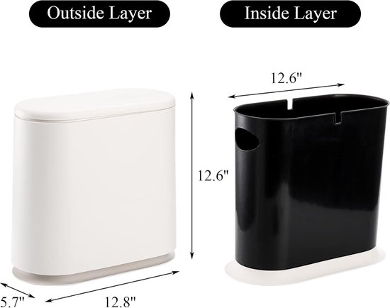 Badkamer Prullenbak 12L slank rechthoekige vuilnisbak for badkamer, huishoudelijke woonkamer keuken creatieve grote afvalbak, plastic vuilnisbak, smalle toiletpapier mand Afvalbak (Color : Blue