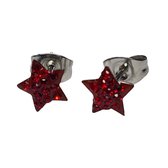 Aramat jewels ® - Ster oorbellen zweerknopjes 7mm rood kristal staal zilverkleurig