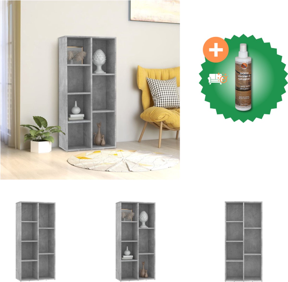 VidaXL Boekenkast 50x25x106 cm spaanplaat betongrijs Kast Inclusief Houtreiniger en verfrisser