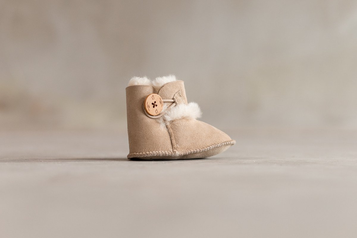 Wollen babyslofjes - Davin - 100% schapenvacht - Babyschoentjes van lamsvacht - Offwhite - Maat 22/23