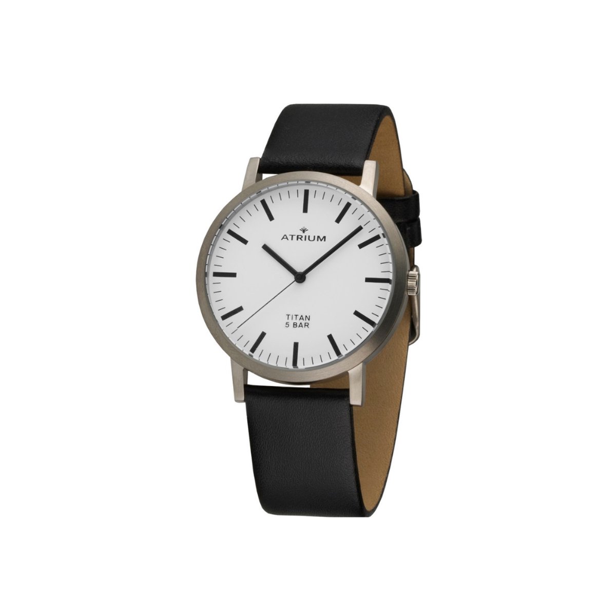 ATRIUM Horloge - Dames - Zwart - Zilver - Analoog - Titanium - Lederen Bandje - Verstelbaar - Duidelijk - Datum - Quartz uurwerk - Edelstalen Sluiting - A41-13