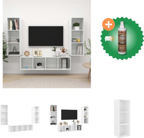 vidaXL 3-delige Tv-meubelset spaanplaat hoogglans wit - Kast - Inclusief Houtreiniger en verfrisser