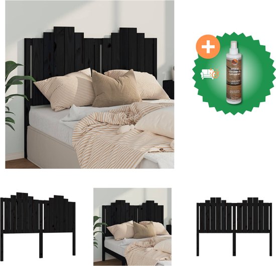 vidaXL Hoofdbord 146x4x110 cm massief grenenhout zwart - Bedonderdeel - Inclusief Houtreiniger en verfrisser