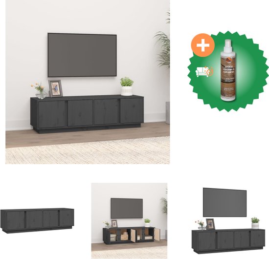vidaXL Tv-meubel 140x40x40 cm massief grenenhout grijs - Kast - Inclusief Houtreiniger en verfrisser