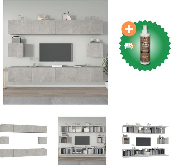 vidaXL 6-delige Tv-meubelset bewerkt hout betongrijs - Kast - Inclusief Houtreiniger en verfrisser